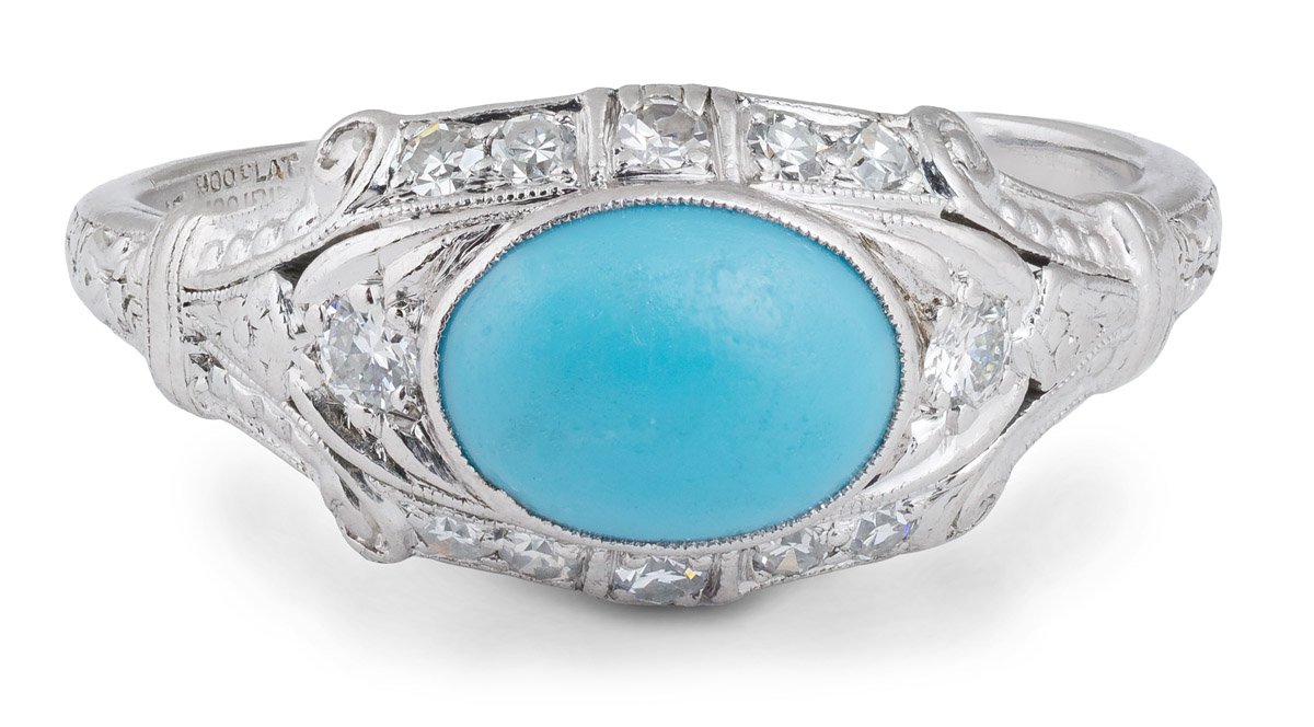 Vintage Turquoise Ring With Diamond Accents 8473 Arden Jewelers