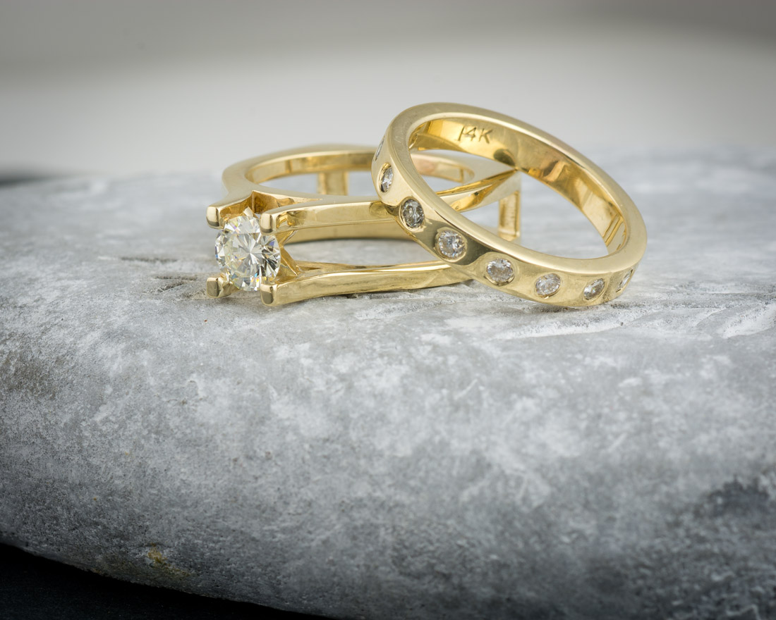 Bespoke 18ct gold two tone stacking diamond engagement ring - Sue Lane