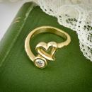 Natural texture diamond ring with heart design - top