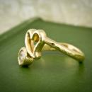Natural texture diamond ring with heart design - close