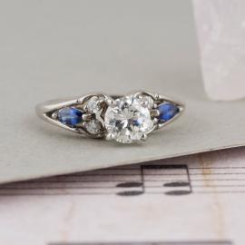 Diamond Engagement Ring with Marquise Sapphire Accents - 1