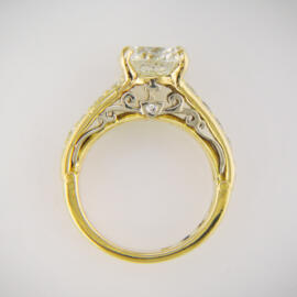 Custom filigree two tone diamond engagement ring