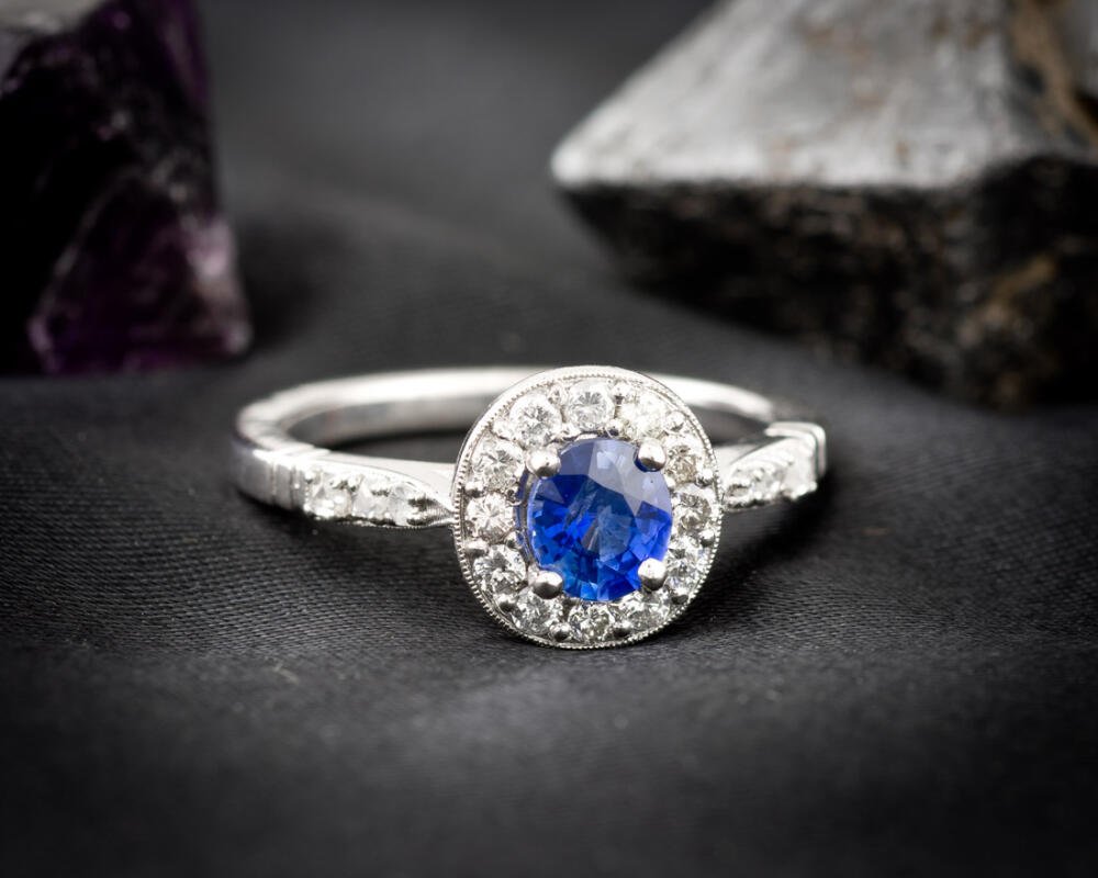 NonTraditional Sapphire Halo Engagement Ring Arden Jewelers