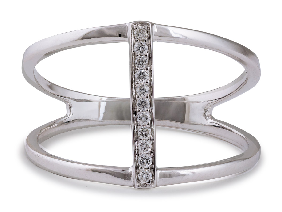 Minimalist Split Shank Ring with Bar of Diamond Accents
