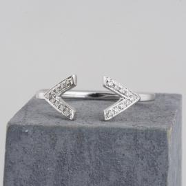 Minimalist Double V Open Shank Ring with Diamonds