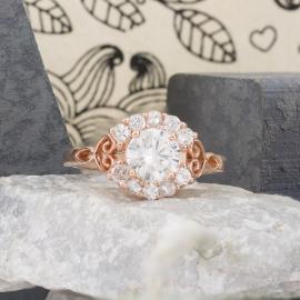 Diamond Filigree Engagement Ring with Leaf Accents
