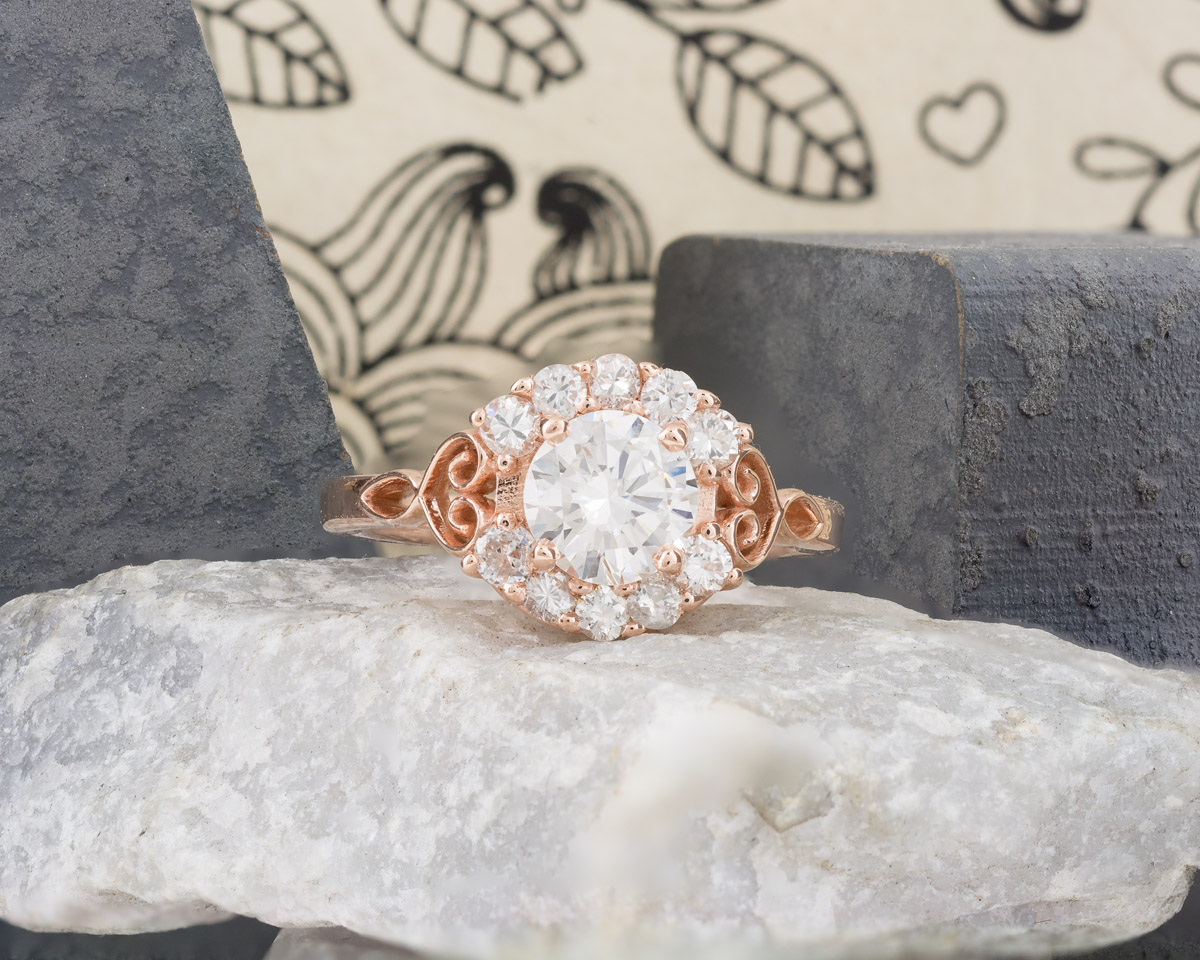 Diamond Filigree Engagement Ring with Leaf Accents
