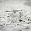 Custom flower princess cut wedding set - side