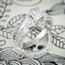 Custom flower princess cut wedding set