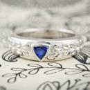 Mens wedding band with triangular sapphire - front