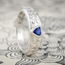 Mens wedding band with triangular sapphire