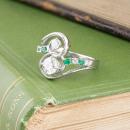 Asymmetrical Diamond and Emerald Swirl Ring - 1