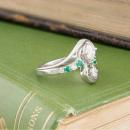 Asymmetrical Diamond and Emerald Swirl Ring - 2