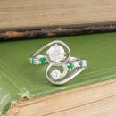Asymmetrical Diamond and Emerald Swirl Ring - 3