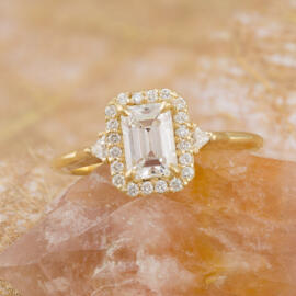 Emerald Cut Diamond Halo Engagement Ring - 1