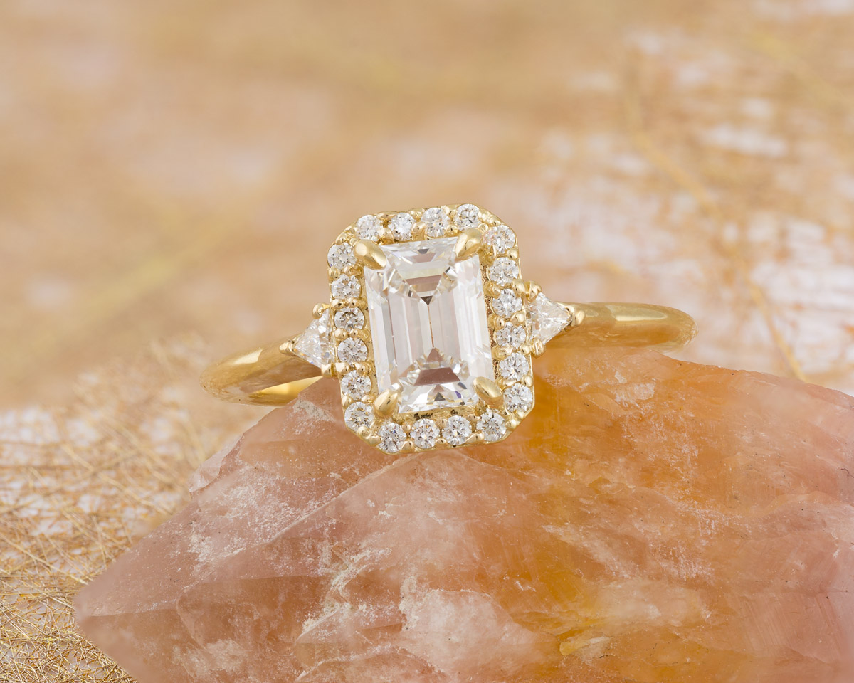 Emerald Cut Diamond Halo Engagement Ring - 1