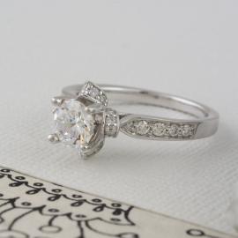 Floral Halo Engagement Ring with Diamonds - 2