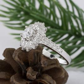 Vintage Inspired Sunburst Halo Engagement Ring - 2