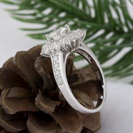 18k White Skirt Halo Engagement Ring Side View