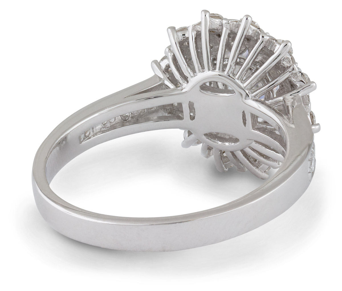 Vintage Style Sunburst Halo Engagement Ring - Back