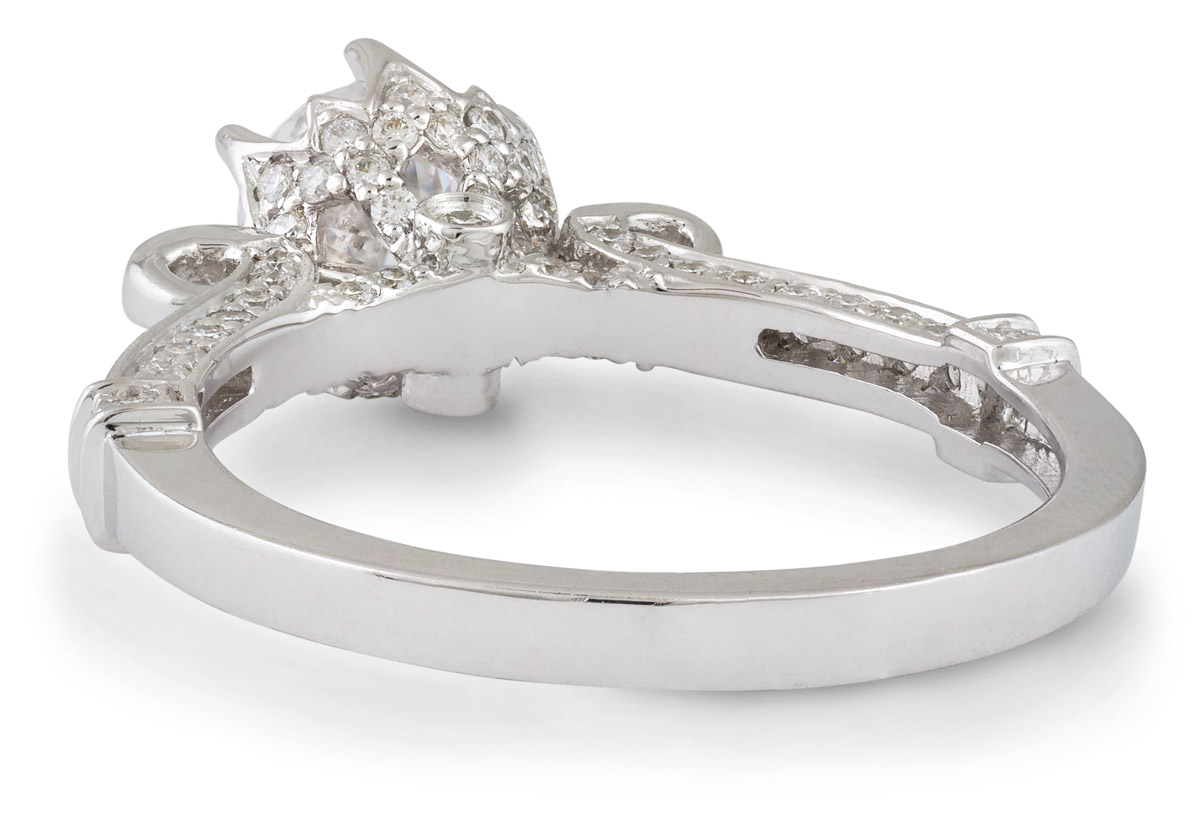 Scroll Cathedral Engagement Ring with Diamond Accents - Back
