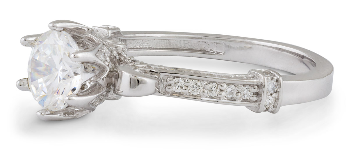 Scroll Cathedral Engagement Ring with Diamond Accents - Side