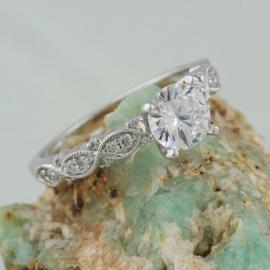 Marquise Milgrain Engagement Ring with Diamonds - 1