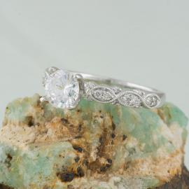 Marquise Milgrain Engagement Ring with Diamonds - 2