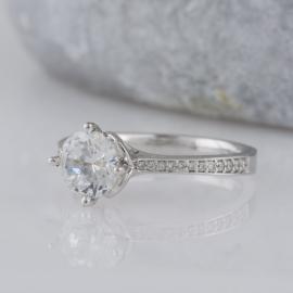 Scalloped Accent Engagement Ring with Diamonds - 1