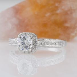 Diamond Halo Engagement Ring with Filigree Detail - 1