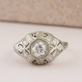 Antique Diamond Ring with Filigree Accents - 1