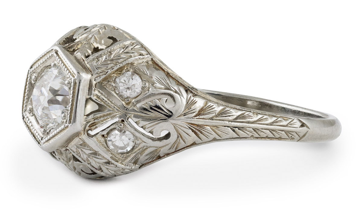 Antique Diamond Ring with Filigree Accents - Side