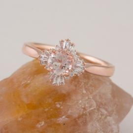 Art Deco Inspired Morganite Ring with Baguette Diamond Halo - 1