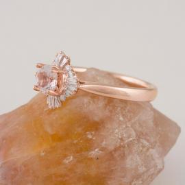 Art Deco Inspired Morganite Ring with Baguette Diamond Halo - 2