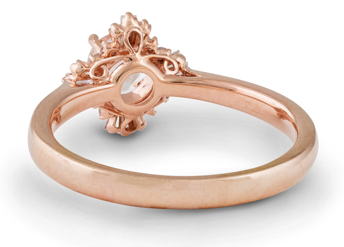 Art Deco Inspired Morganite Ring with Baguette Halo - Back