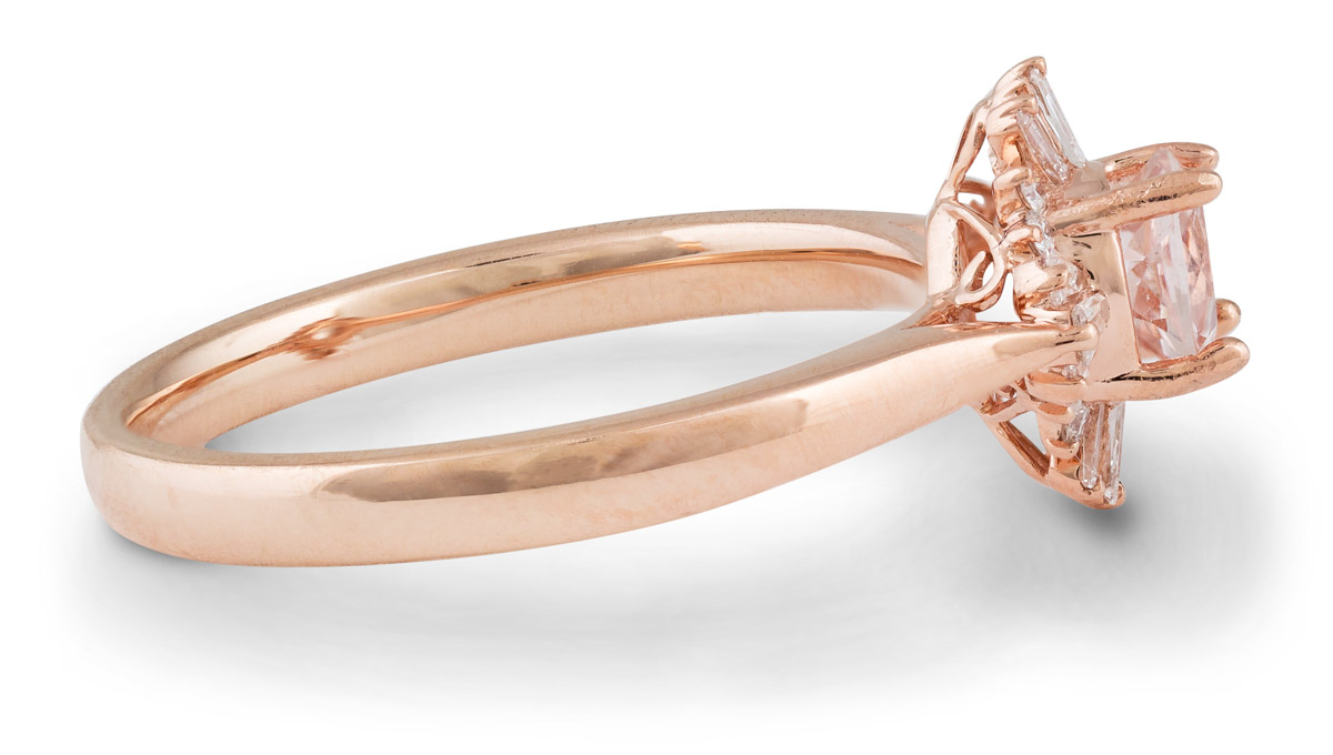 Art Deco Inspired Morganite Ring with Baguette Halo - Side2
