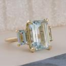 Emerald Cut Aquamarine Three Stone Ring - 2