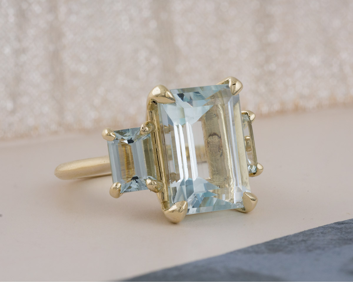 Naples 3 Stone Ring Setting with Raw Montana Sapphire | Olivia Ewing