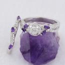 Diamond Wedding Set with Amethyst Accents