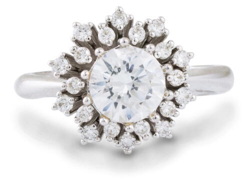 Floral Cluster Diamond Halo Engagement Ring