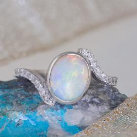 Custom Opal Bezel Ring with Diamond Accents1