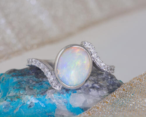 Custom Opal Bezel Ring with Diamond Accents1