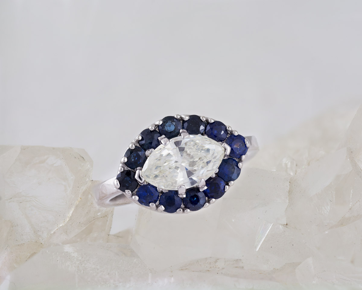 Marquise Diamond Engagement Ring With Sapphire Halo Arden Jewelers Marquise Diamond Engagement Ring With Sapphire Halo Arden Jewelers