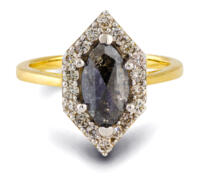 Salt and Pepper marquise diamond engagement ring - front