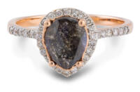 Salt and pepper pear diamond rose gold engagement ring - front