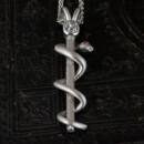 Platinum Snake Pendant with Old Mine Cut Diamond and Rubies front