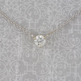 Modern White Gold Necklace with Round Brilliant Diamond front view fancy
