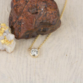 Yellow Gold Bezel Necklace with Round Brilliant Diamond front view