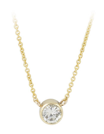 Yellow Gold Bezel Necklace with Round Brilliant Diamond