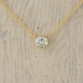 Yellow Gold Bezel Necklace with Round Brilliant Diamond front hanging view